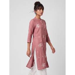 max - Women Embroidered Straight Pink Kurta
