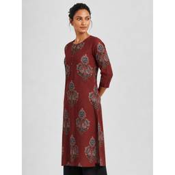 max - Women Printed Straight Maroon Kurta