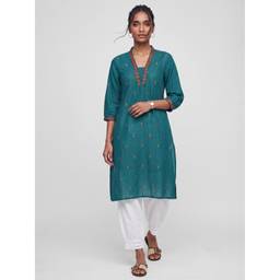 max - Women Embroidered Straight Teal Kurta
