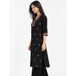max - Women Embroidered Straight Black Kurta