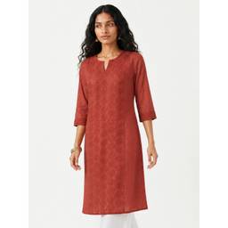 max - Women Embroidered Straight Rust Kurta