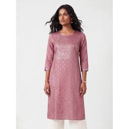 max - Women Foil Printed Straight Pink Kurta