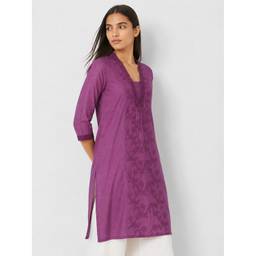 max - Women Embroidered Straight Purple Kurta