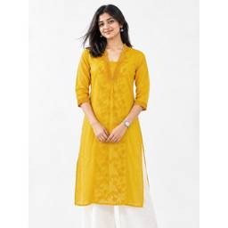 max - Women Embroidered Straight Purple Kurta