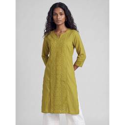 max - Women Embroidered Straight Green Kurta