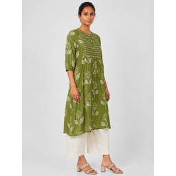 max - Women Embroidered Straight Olive Kurta
