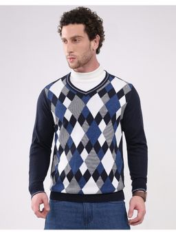 Monte Carlo - Navy Blue Men V Neck Full Sleeve Pullover Sweater