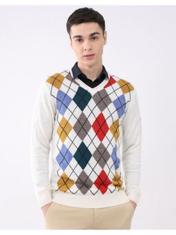 Monte Carlo - Off White Men V Neck Full Sleeve Pullover Sweater