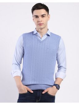 Monte Carlo - Blue Men V Neck Sleeveless Sweater