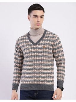 Monte Carlo - Grey Men V Neck Full Sleeve Pullover Sweater