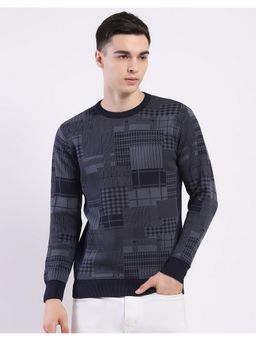 Monte Carlo - Navy Blue Men Round Neck Full Sleeve Pullover Sweater