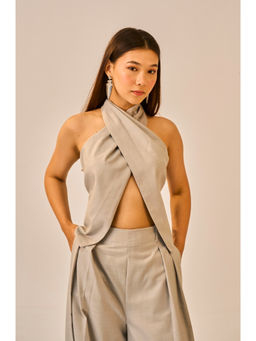 True West - Women Grey Halter Wrap Top