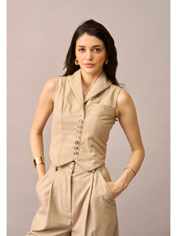 True West - Women Fitted Beige Waistcoat