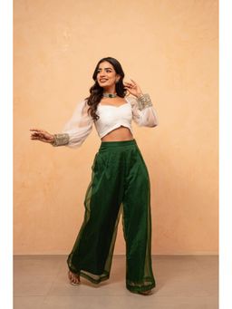 DEASHA INDIA - Tahira White-Green Mirror-Work Lace Blouse with Palazzo