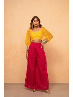 DEASHA INDIA - Tamira Yellow-Pink Mirror-Work Lace Blouse with Palazzo
