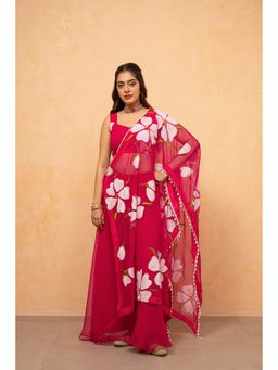 DEASHA INDIA - Aarvini Pink Hand Painted Crop Top with Palazzo and Dupatta