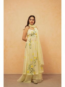 DEASHA INDIA - Manika Pastel Cream Hand painted Kurta with Palazzo and Dupatta