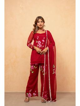 DEASHA INDIA - Naaz Red Hand painted Kurti with Pant and Dupatta