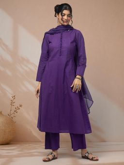 LABEL MAE - Elegant Purple A-Line Kurta with Pant and Dupatta