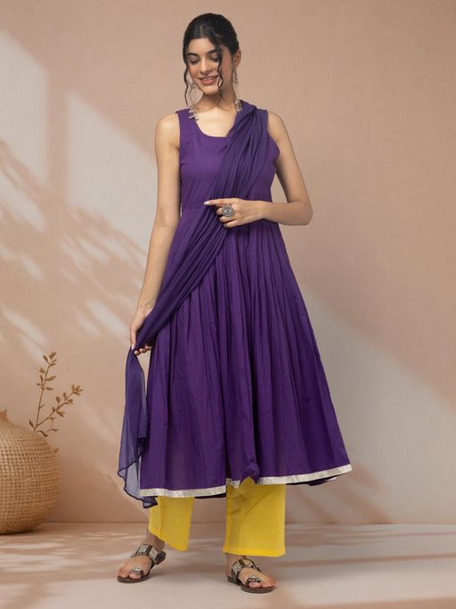 LABEL MAE Blue Sleeveless Flared Anarkali Kurta with Pant and Dupatta