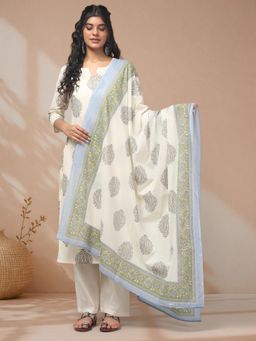 LABEL MAE - Elegant Blue Printed Kurta with Pant and Dupatta