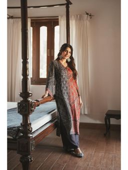 Mahee Jaipur - Rustic Panel Block Printing With Gota Spread Work Muslin Kurta with Pant
