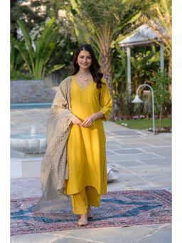 Mahee Jaipur - Yellow Mul Chanderi Kurta with Pant and Dupatta