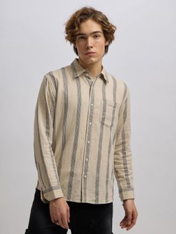 Espanshe - Mosty Beige Cotton Blend Casual Shirt