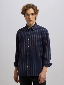 Espanshe - Mosty Navy Blue Cotton Blend Casual Shirt