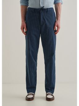Banana Club - Navy Blue Stripe Regular Mid Waist Pant