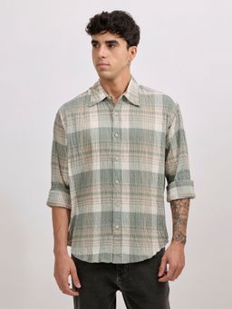 Espanshe - Golden Dragon Green Cotton Casual Shirt
