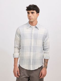 Espanshe - Golden Dragon Blue Cotton Casual Shirt