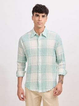 Espanshe - Golden Dragon Green Cotton Casual Shirt