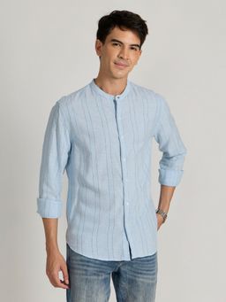 Espanshe - Salvator Blue Cotton Casual Shirt