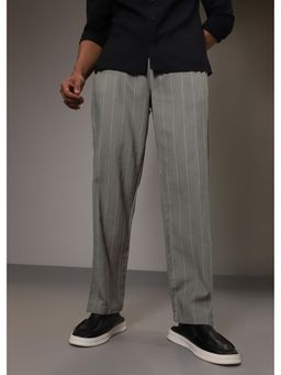 Banana Club - Striped Ash Grey Cotton Linen Pant