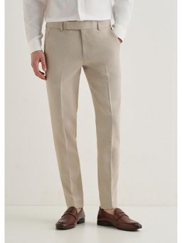 Banana Club - Light Beige Blended Linen Formal Pant