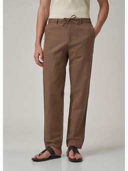 Banana Club - Brown Cotton Linen Relaxed Fit Pant