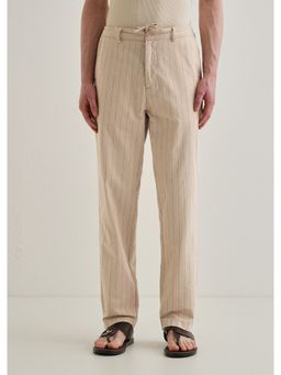 Banana Club - Beige Stripe Regular Mid Waist Pant