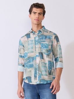 Espanshe - Mitaka Blue Polyester Blend Casual Shirt