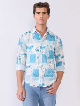 Espanshe - Mitaka Blue Polyester Blend Casual Shirt