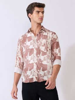 Espanshe - Mitaka Brown Polyester Blend Casual Shirt
