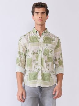 Espanshe - Mitaka Green Polyester Blend Casual Shirt