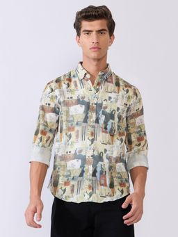 Espanshe - Mitaka Cream Polyester Blend Casual Shirt