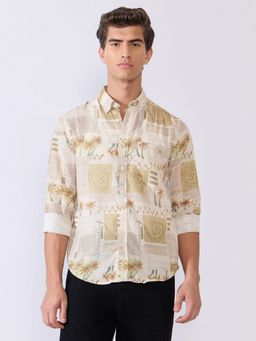 Espanshe - Mitaka Cream Polyester Blend Casual Shirt