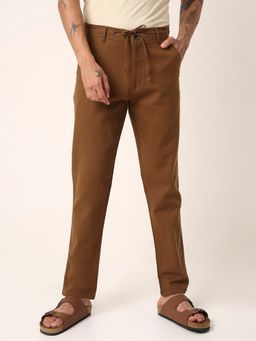 BLNK - Slim Fit Brown Cotton Drawstring Pant