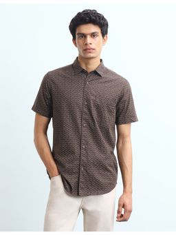 Flying Machine - Brown Slim Fit All-Over Printed Shirt
