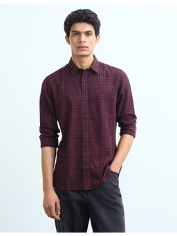 Flying Machine - Red Slim Fit Glen Checked Shirt