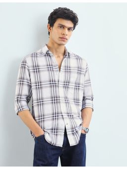 Flying Machine - White Slim Fit Tartan Checked Shirt