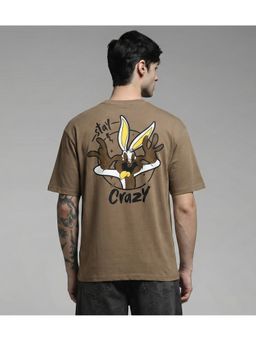 SANDPIPER - Brown Typography Printed Relaxed Fit T-Shirt