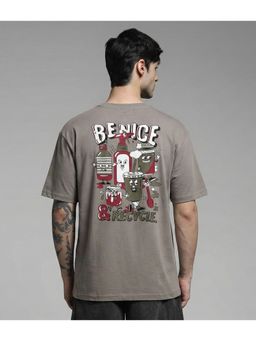 SANDPIPER - Grey Typography Printed Relaxed Fit T-Shirt